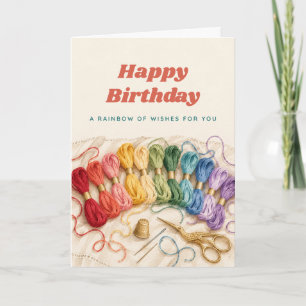 Tarjeta de cumpleaños con hilo de bordar arcoíris