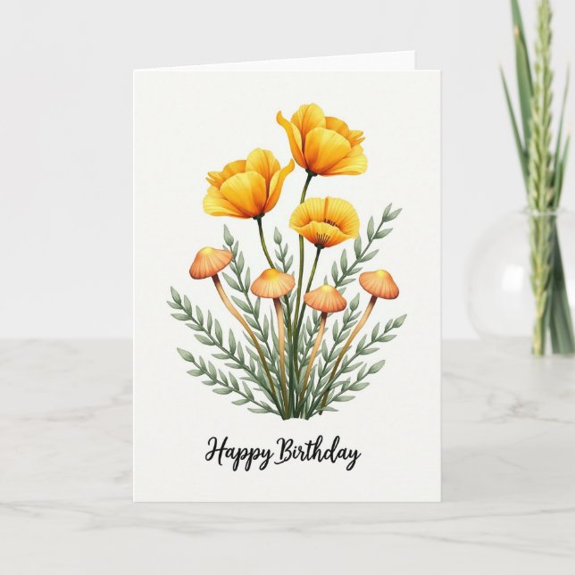 Tarjeta de cumpleaños con hongos caprichosos (Anverso)