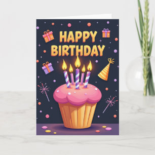 Tarjeta de cumpleaños con ilustración de Cupcake