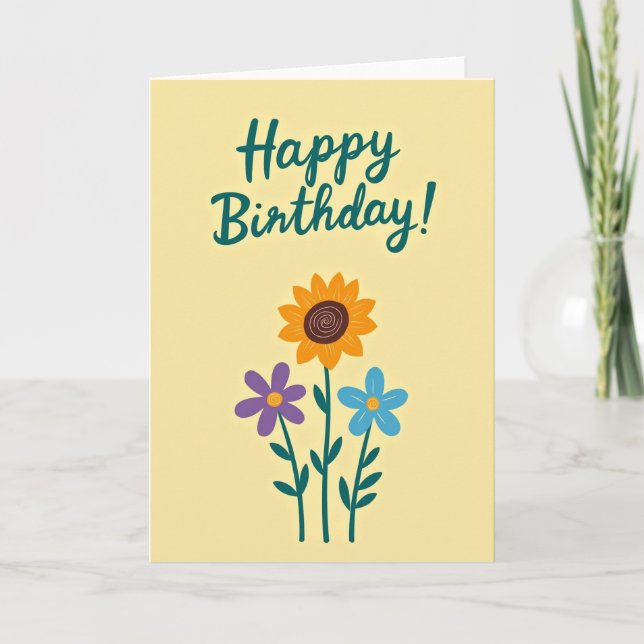 Tarjeta de cumpleaños con ilustración de flores (Anverso)