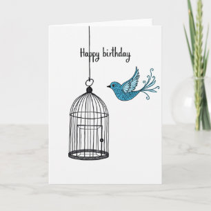 Tarjeta de cumpleaños con ilustración de pájaro al