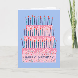 Tarjeta de cumpleaños con ilustración de pastel de