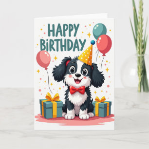 Tarjeta de cumpleaños con imagen de cachorro sonri