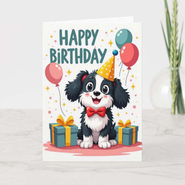 Tarjeta de cumpleaños con imagen de cachorro sonri (Anverso)