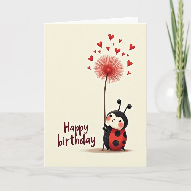 Tarjeta de cumpleaños con insecto alegre corazón (Anverso)