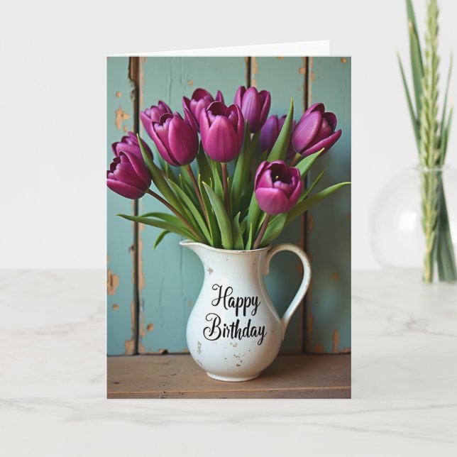 Tarjeta de cumpleaños con jarra vintage (Anverso)
