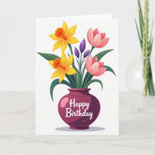 Tarjeta de cumpleaños con jarrón artístico