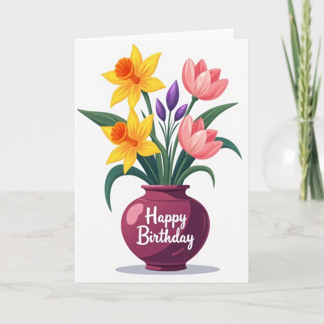 Tarjeta de cumpleaños con jarrón artístico (Anverso)