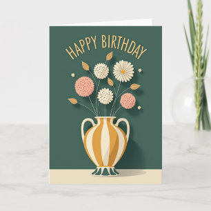 Tarjeta de cumpleaños con jarrón floral