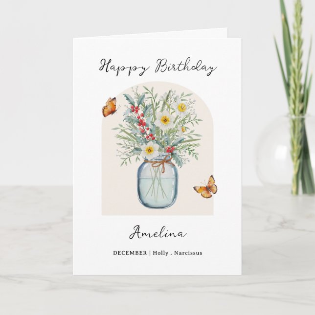 Tarjeta de cumpleaños con la flor de nacimiento de (Anverso)