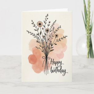 Tarjeta de cumpleaños con lazo botánico