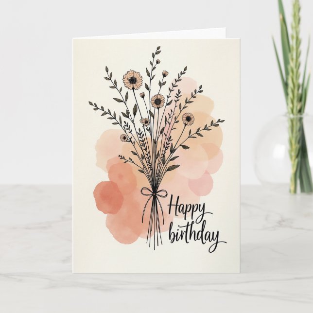 Tarjeta de cumpleaños con lazo botánico (Anverso)