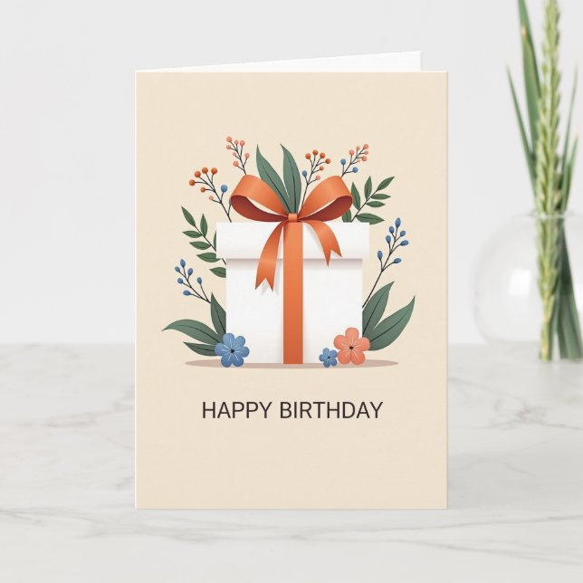 Tarjeta de cumpleaños con lazo naranja (Anverso)