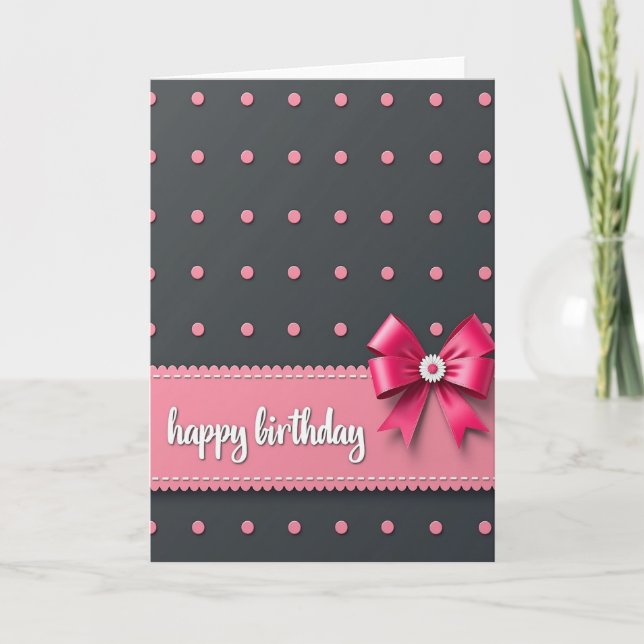 Tarjeta de cumpleaños con lazo rosa (Anverso)
