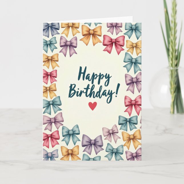 Tarjeta de Cumpleaños con Lazos Dulces (Anverso)