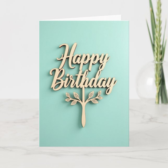 Tarjeta de cumpleaños con letra de madera alegre (Anverso)