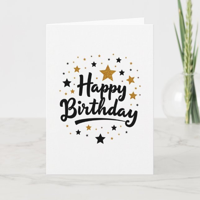 Tarjeta de cumpleaños con letra elegante y estrell (Anverso)