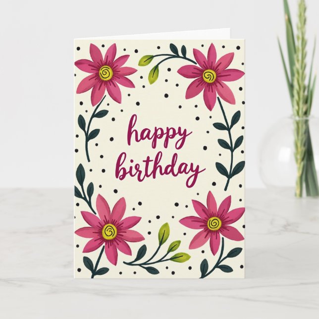 Tarjeta de cumpleaños con letra floral (Anverso)