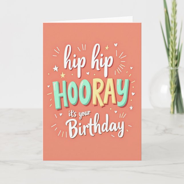 Tarjeta de cumpleaños con letra Hooray (Anverso)