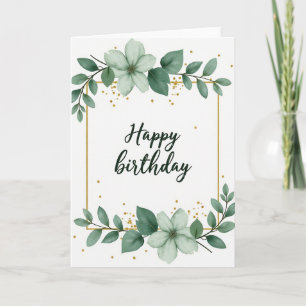 Tarjeta de cumpleaños con letra verde floral