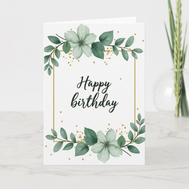 Tarjeta de cumpleaños con letra verde floral (Anverso)