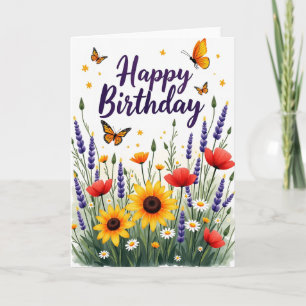 Tarjeta de cumpleaños con letra violeta