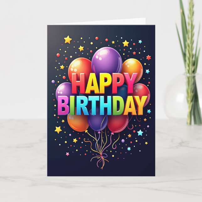 Tarjeta de cumpleaños con letras 3D alegres (Anverso)