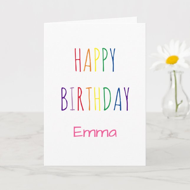 Tarjeta de cumpleaños con letras de arcoiris finas (Planta pequeña)