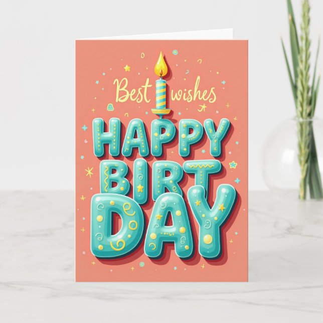 Tarjeta de cumpleaños con letras de burbuja (Anverso)