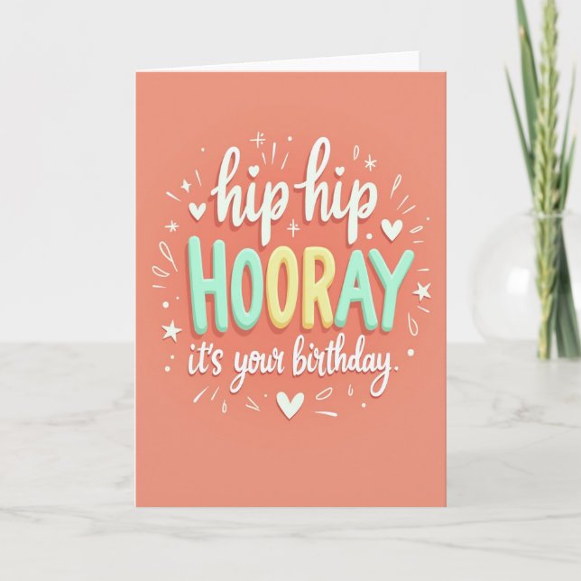 Tarjeta de cumpleaños con letras en 3D alegres (Anverso)