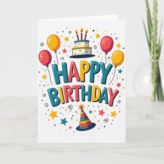 Tarjeta de cumpleaños con letras en bloque vibrant (Anverso)