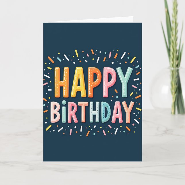 Tarjeta de cumpleaños con letras en pastel dulces (Anverso)