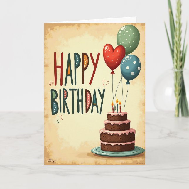 Tarjeta de cumpleaños con letras estampadas (Anverso)