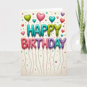 Tarjeta de cumpleaños con letras flotantes