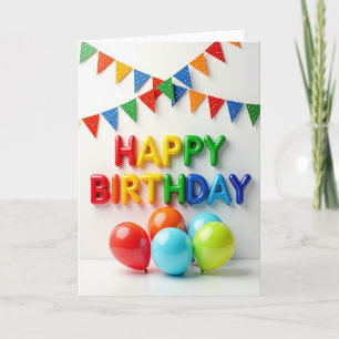 Tarjeta de cumpleaños con letras infladas alegres
