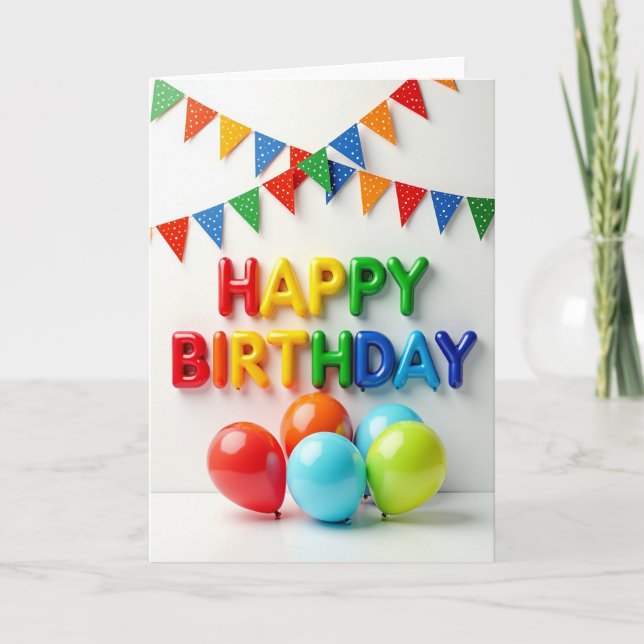Tarjeta de cumpleaños con letras infladas alegres (Anverso)