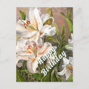 Tarjeta de cumpleaños con lirios blancos