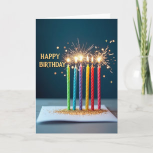Tarjeta de cumpleaños con llama brillante