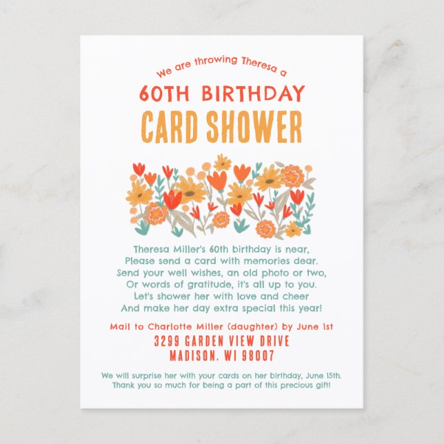 Tarjeta de Cumpleaños con lluvia de flores silvest (Anverso)