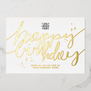 Tarjeta de cumpleaños con logotipo y escritura a m