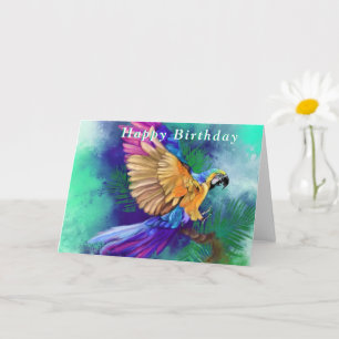 Tarjeta de cumpleaños con loro de colores precioso
