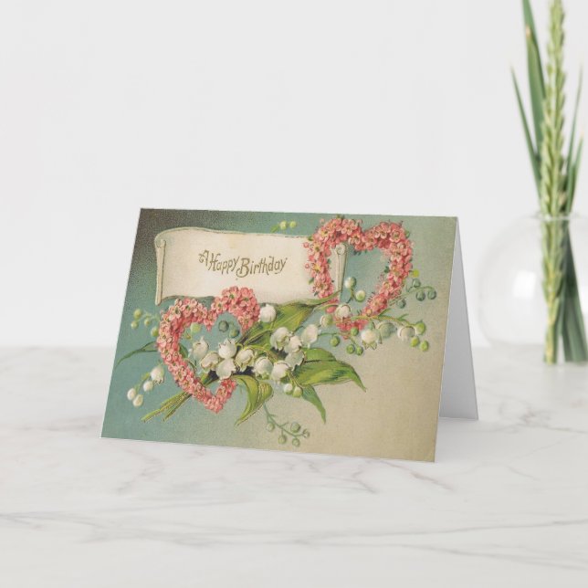 Tarjeta de cumpleaños con los corazones y el lirio (Anverso)