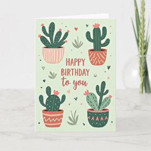 Tarjeta de cumpleaños con macetas bonitas