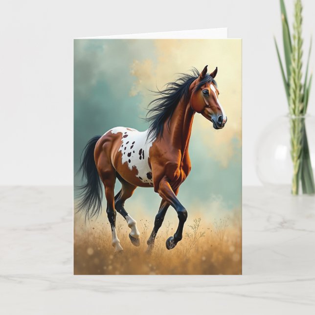 Tarjeta de cumpleaños con majestuoso caballo corri (Anverso)