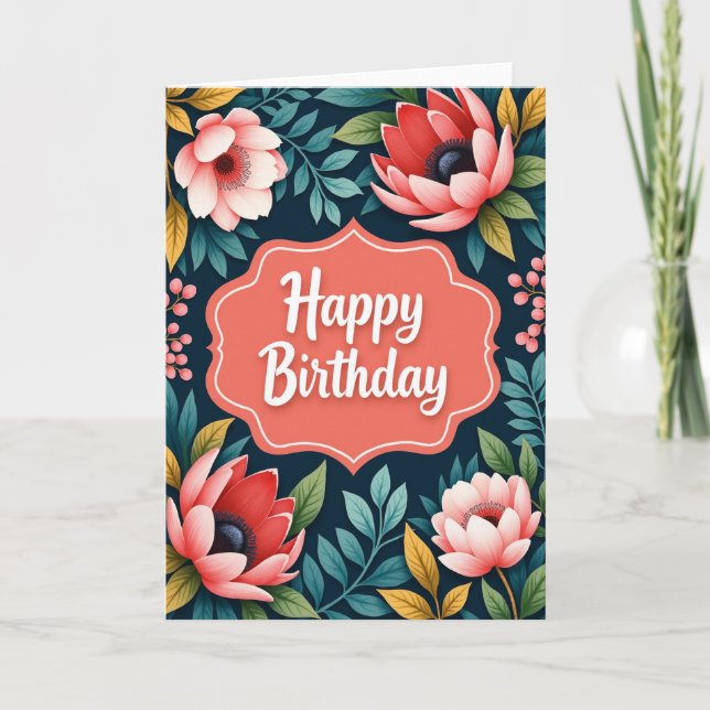 Tarjeta de cumpleaños con marco de coral (Anverso)