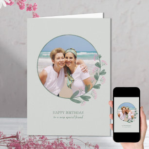 Tarjeta de cumpleaños con marco de foto de flor si