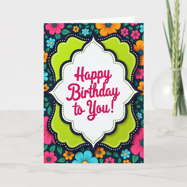 Tarjeta de cumpleaños con marco en capas alegre (Anverso)