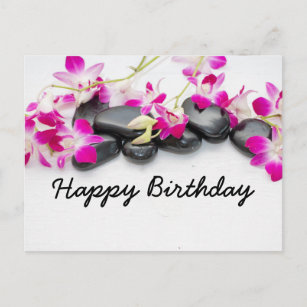 Tarjeta de cumpleaños con masaje de piedra y orquí