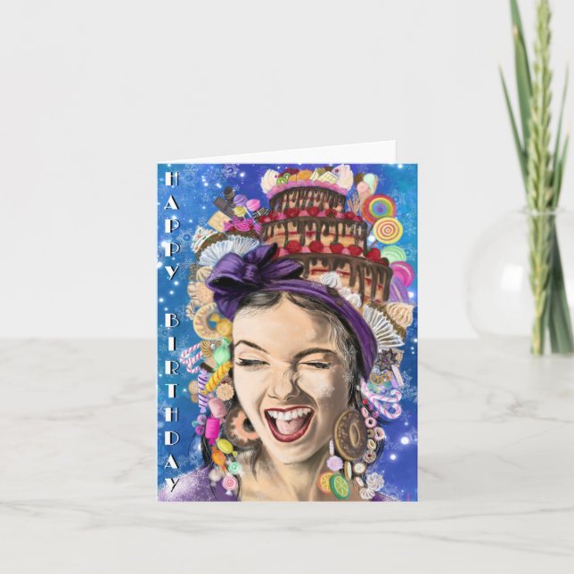 Tarjeta de cumpleaños con mujer feliz - Graciosa (Anverso)