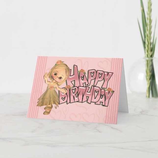 Tarjeta De Cumpleaños Con Niña Cuta (Anverso)